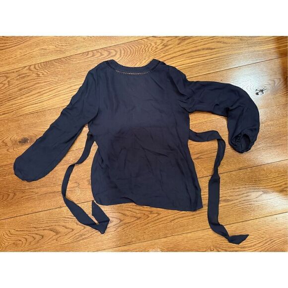 Ann Taylor Navy Long Sleeve Wrap Blouse – Size S - Picture 4 of 6